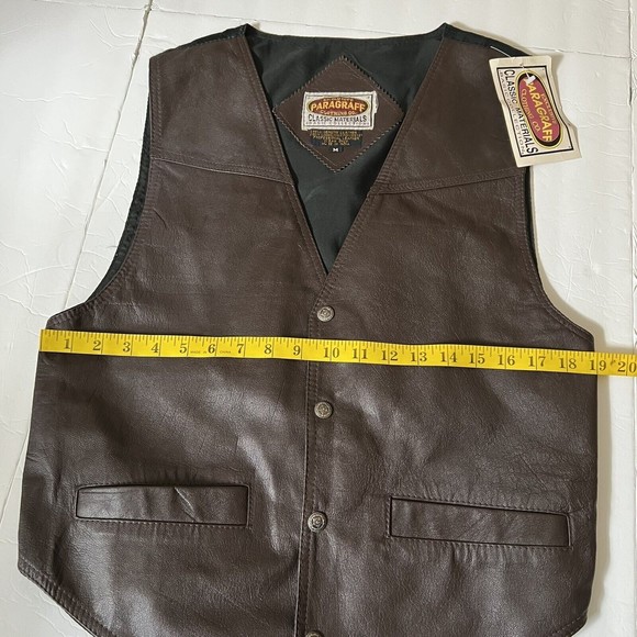 Vintage 80s Paragraff Clothing Genuine Leather Vest Size M Brown Snap Button - Picture 5 of 6